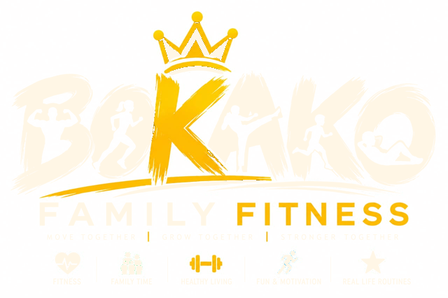 Bokako Family Fitness logo - crowned K over brush lettering